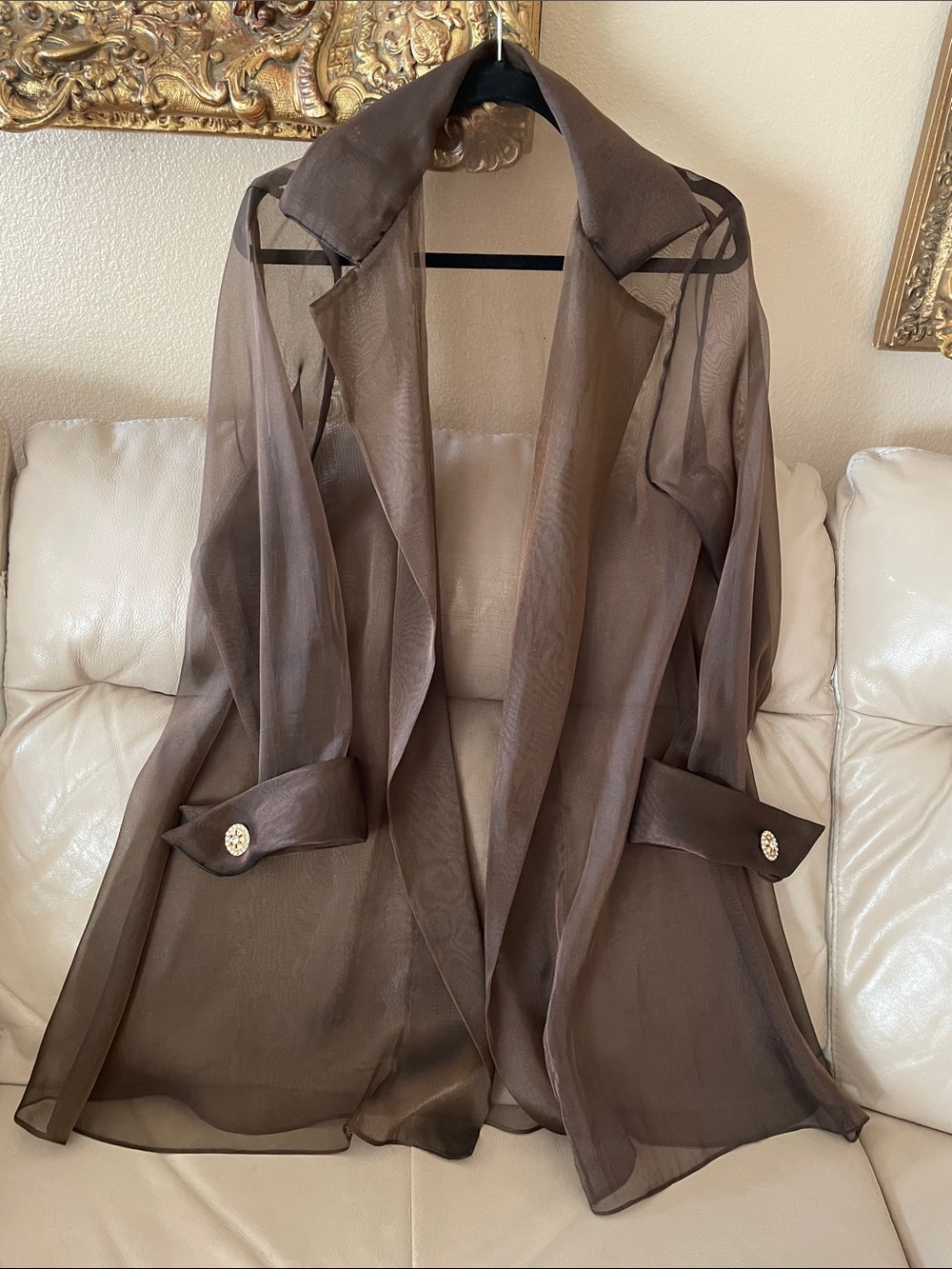 VTG 1980’s Silk Organza Opera Duster Jacket Rhinestones Buttons M/L